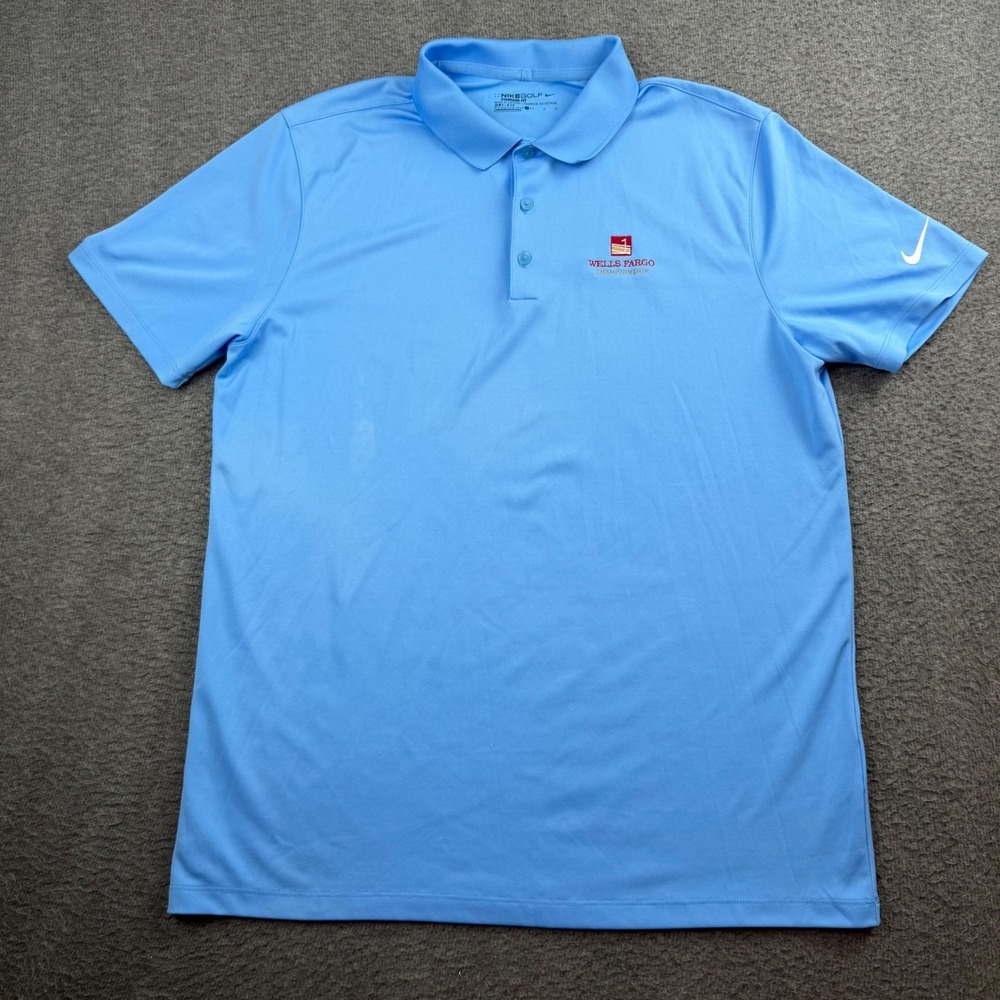 Nike Golf Polo Men's Large Blue Wells Fargo Championship Dri-Fit Short Sleeve